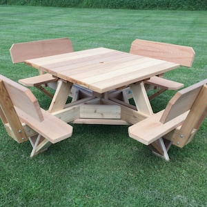 45&quot; Square Top Picnic Table with Backs on the Seats, Built of Beautiful Western Red Cedar with Stainless Steel Hardware