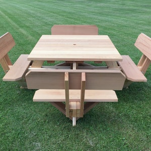 45&quot; Square Top Picnic Table with Backs on the Seats, Built of Beautiful Western Red Cedar