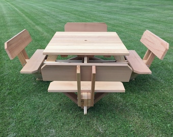 45" Square Top Picnic Table with Backs on the Seats, Built of Beautiful Western Red Cedar