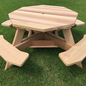 49&quot; Octagon Top Picnic Table Western Red Cedar with Stainless Steel Hardware