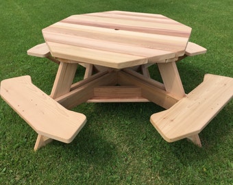 49" Octagon Top Picnic Table Western Red Cedar with Stainless Steel Hardware