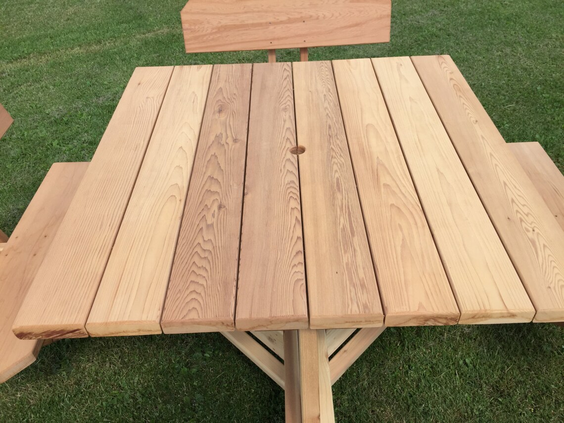 45 Square Top Picnic Table With Backs on the Seats, Built of Beautiful