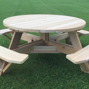 56&quot; Round Top Picnic Table Western Red Cedar with Stainless Steel Hardware