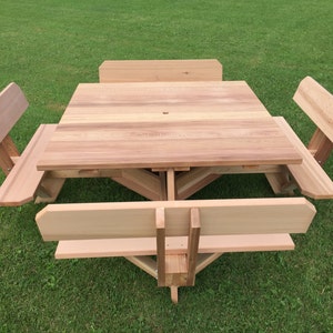 56&quot; Square Top Picnic Table with Backs on the Seats, Built of Beautiful Western Red Cedar