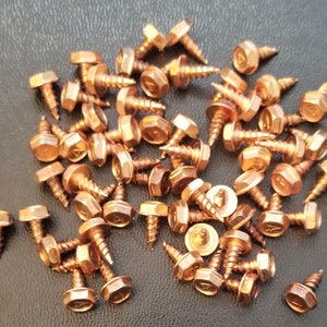 6-18 3/8&quot; Copper Plated 410 Stainless Steel Zip Screw Self Piercing 100 PKG