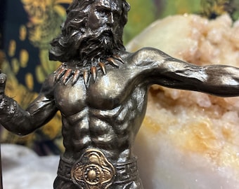 Poseidon Statue | Bronzefarbener griechischer Gott mit Dreizack & Seeschlange