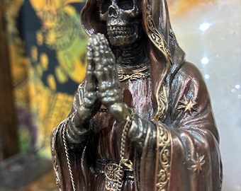 Rosario Muerte 7 1/2” — Estatua gótica del Rosario de la Santa Muerte (acabado en bronce) / Decoración del altar / Regalo devocional