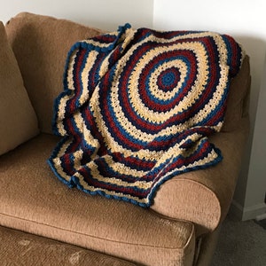 Round crochet throw in rich colors; mandala afghan - handmade