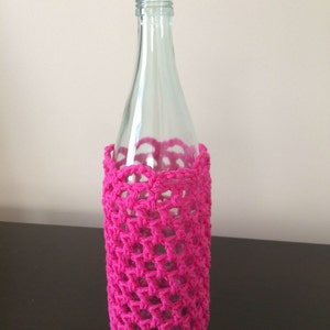 Multifunctionele roze haak fles Cover / vaas - handgemaakte