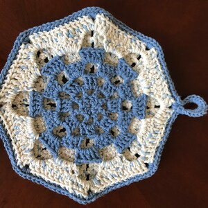 Blue and beige cotton trivet;  Decorative crochet hotpad - Handmade