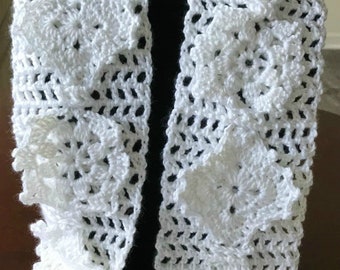 Snowflakes and Lace, White crocheted infinity scarf - handmade