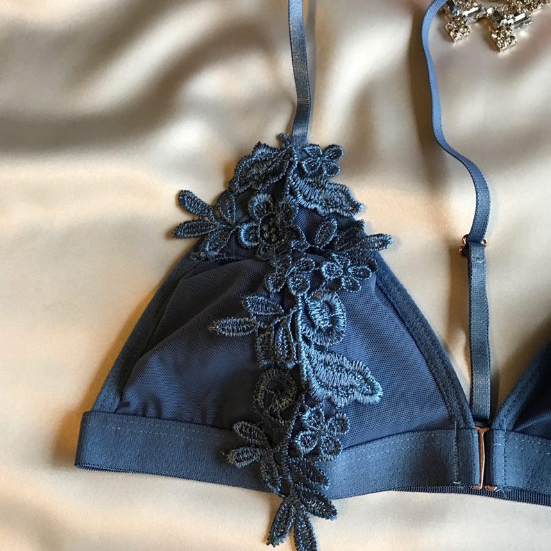 front closure bralette many colors Floral racerback lace bra Embroidered Floral Lace Overlayed Triangle Bralette