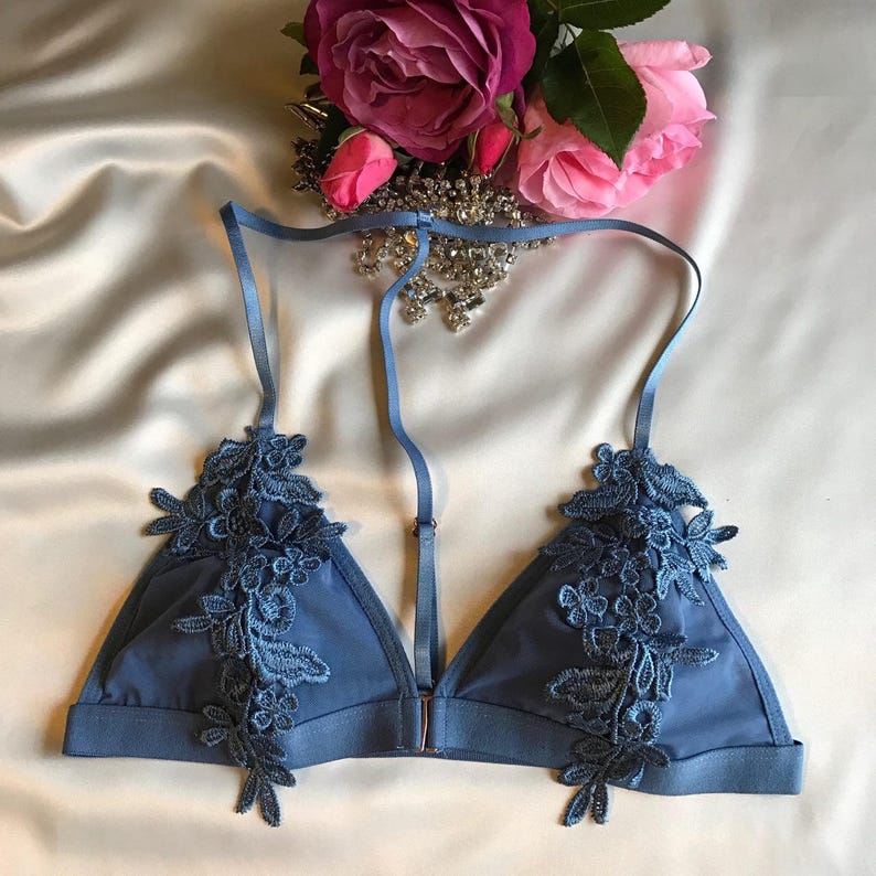front closure bralette many colors Floral racerback lace bra Embroidered Floral Lace Overlayed Triangle Bralette