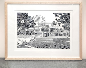 Frankston Bibliotheek en Jeugdcentrum (Ltd Lino Print)