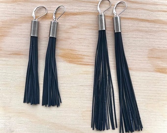 Faux Leather Tassel Earrings | Rubber Tassel Earrings | Silver Cap Tassel Earrings | Handmade