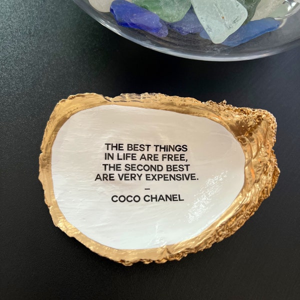 Decoupage Oyster Shell with Coco Chanel Quote ~ The Best Things in Life Are Free, The Second Best Are Very Expensive