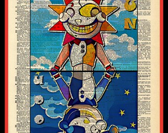 Buy 2 Get 1 Free Mix & Match Sun and Moon Five Nights Of Freddy Video Game Vintage Dictionary fan art