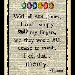 Buy 2 Get 1 Free Mix & Match Snap My Fingers Thanos The Avengers  Quote Fan Art