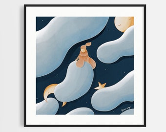 Goodnight Moon, Star, Sun, Cloud | Imaginative Night Sky Illustration | Bedroom / Nursery Wall Art | Instant Download