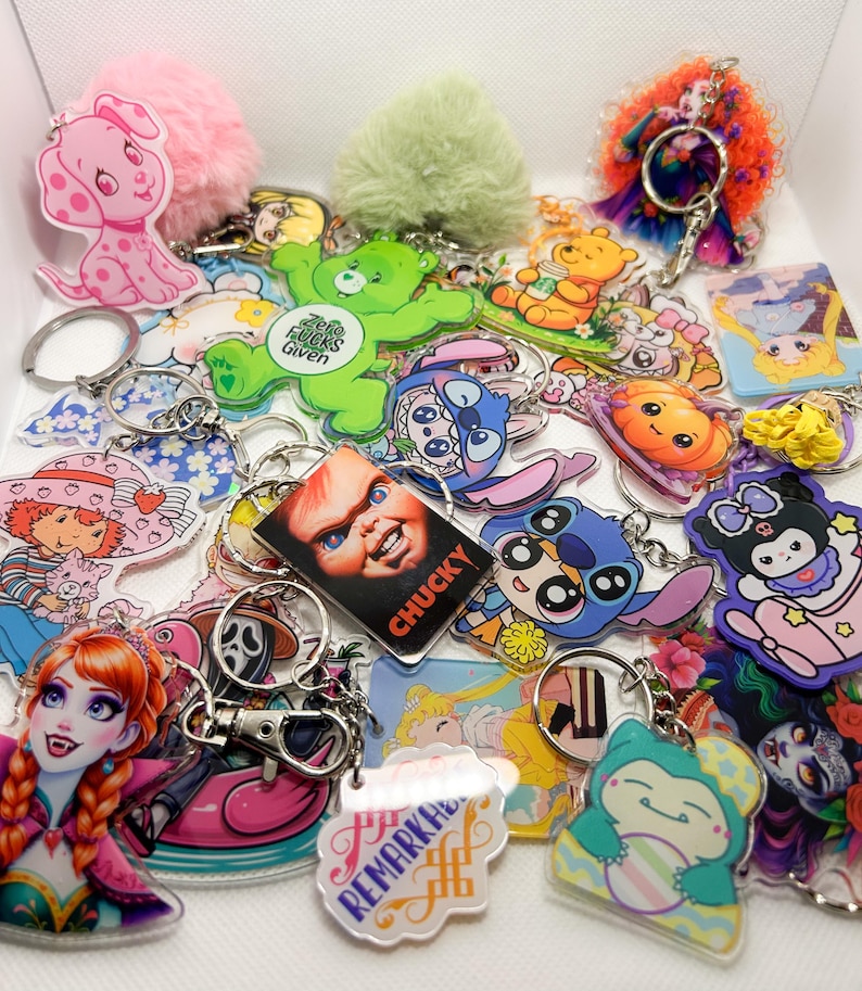 Acrylic Keychain Blind Bag| Anime keychain|kawaii animals keychain|Random mix keychains|Mystery Bags |Keychain mystery|various sizes image 2