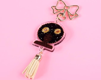 Acrylic Melanin keychain|Sunflower girl | Keychain African American woman| Keychain