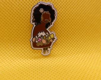 Black Girl with flowers enamel pin|Melanin | Soft enamel pin| African American woman| natural hair pin
