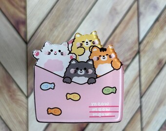Lindo pin de gato en papel de correo acrílico/pin de gato/pin de etiqueta/pin de acrílico