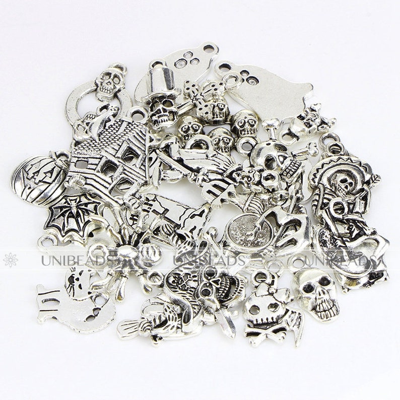 30pcs Halloween Charms Set Antiqued Silver Assorted Charms Etsy