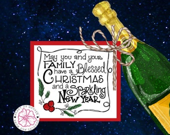 Christmas Sparkling Cider or Wine Gift Tag | Holiday Hostess Gift (Instant Download)