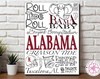 Alabama Football Wall Art | Alabama Crimson Tide | Bama Baby! | Roll Tide! | Alabama Football Fan Gift | Alabama Digital Download Print