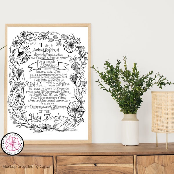 I am a beloved daughter of heavenly parents... | YW Theme Instant Download | Printable Wall Art | LDS Young Women | Botanical Print