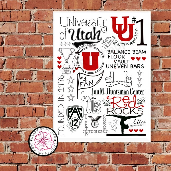 Gymnastics U of U | University of Utah | Utah Red Rock Gymnastics | Lady Utes | U of U Printable | Gymnastics Digital Download