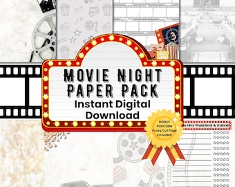 Movie Night Junk Journal Paper Pack | Cinematic Scrapbook Ephemera, Fussy Cuts & Tags (Digital Download)