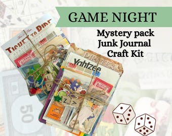 Mystery Pack Game Night Junk Journal Kit Vintage & Modern Collage, Ephemera, and Paper Bundle