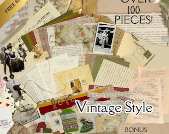 Junk Journal Vintage Inspired Kit with Authentic Ephemera | 100+ Piece | Each Package Unique and Hand Selected