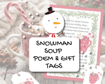 Snowman Soup Printable Tag, Hot Cocoa Gift, DIY Holiday Treat Bag