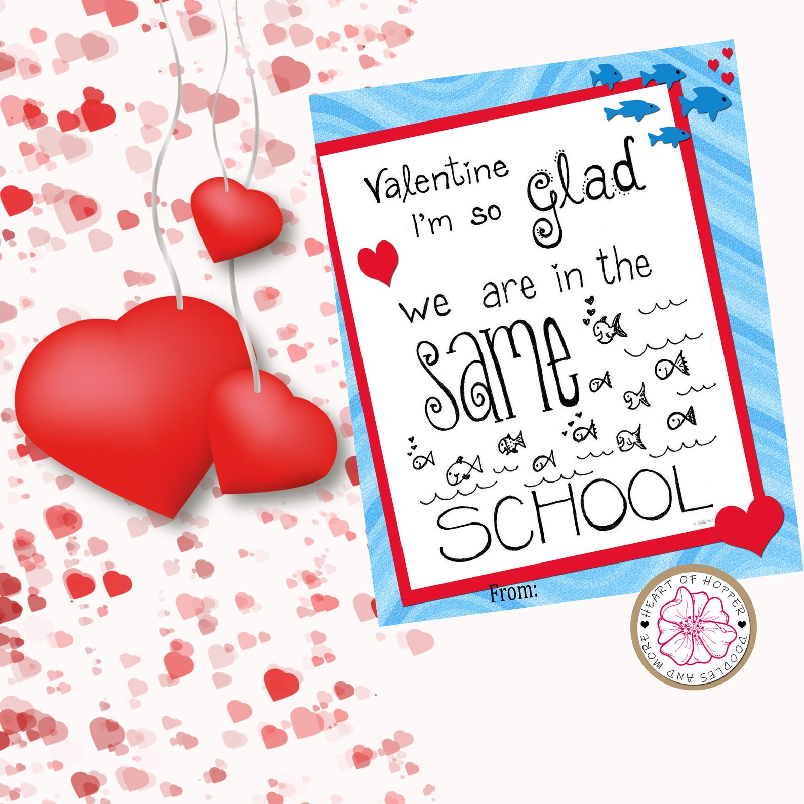 Fish Themed Valentine Cards Set of 4 an Ofishally Fun Valentine