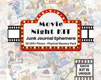 Movie Night Junk Journal Mystery Ephemera Kit, Film-Themed Craft Supplies (Physical Pack)