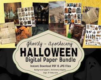 Halloween Crafting Digital Paper Bundle | Junk Journal Printable | Ephemera & Fussy Cuts