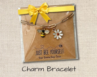 Bee & Daisy Charm Bracelet: Gold Plated with Crystal Wings