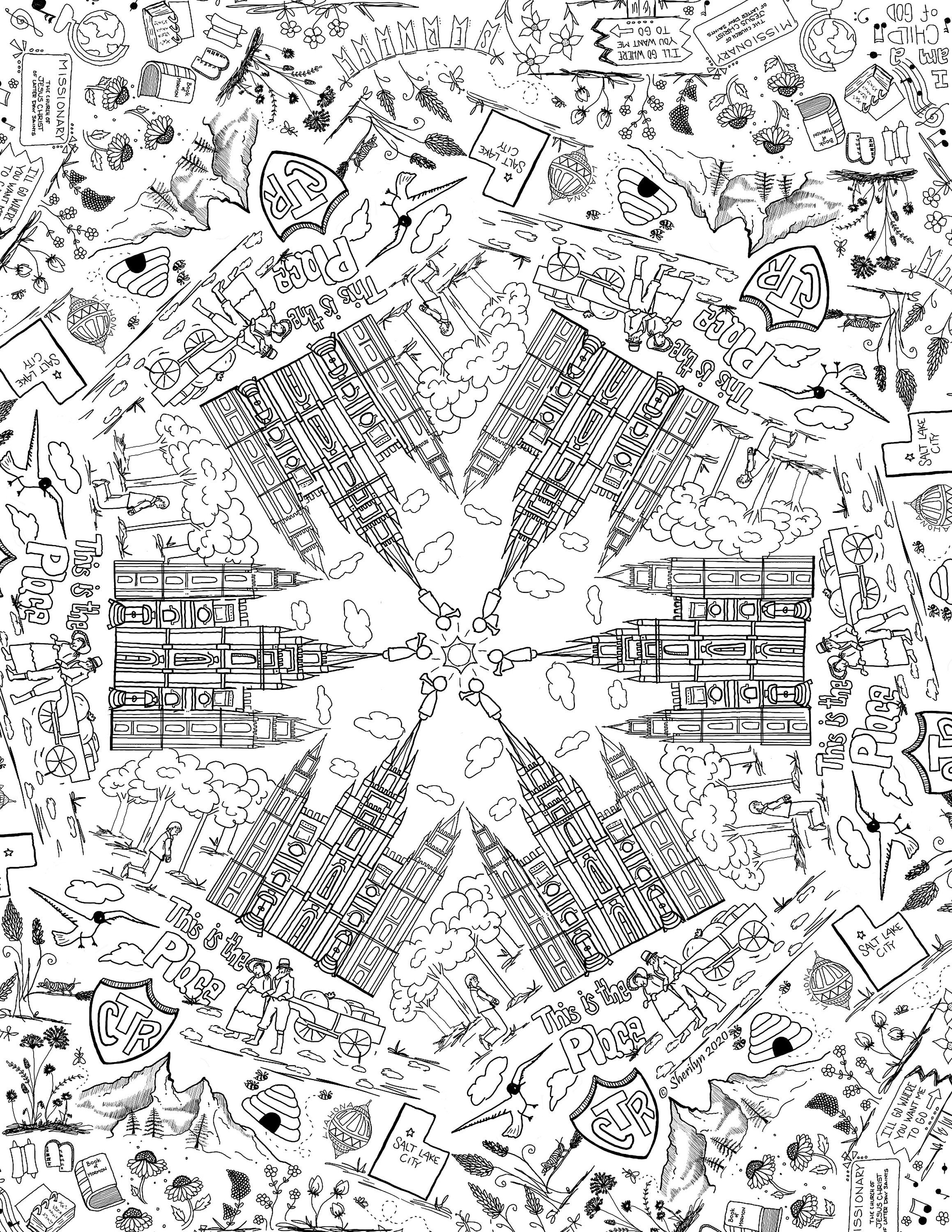 LDS General Conference coloring pages - Church of Jesus Christ of Latter-Day Saints - This is the Place/I love to see the temple color page