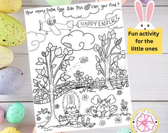 Easter Egg Hunt Coloring Page: Kids' Seek and Find Game (PDF Download)