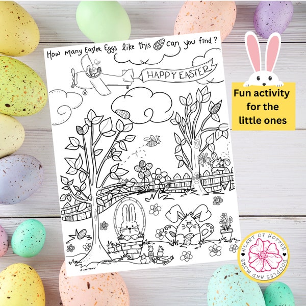 Easter Activity for Kids | Easter egg hidden picture page | Easter coloring page | Easter Hide and Seek | Easter Seek and Find Page for Kids