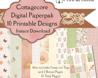 Cottagecore Floral Digital Paper Pack | Vintage Junk Journal Scrapbook Pages (Instant Download)