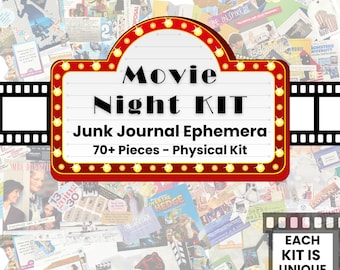 Movie Night Junk Journal Ephemera Kit | Film Themed Craft Supplies, Tags, Scrapbook, Mixed Media