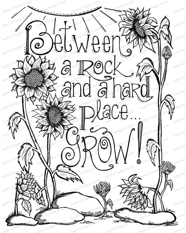 Sunflower coloring page Between a rock and a hard place, grow image 3