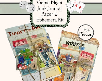 Game Night Junk Journal Vintage to Modern Collage Ephemera & Paper Pack (75+ Pieces)