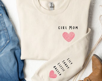Gepersonaliseerde Mama Sweatshirt met kindernamen op mouw Cadeau voor moeder Aangepaste meisje Mama cadeau trui voor meisjesmoeder