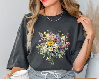 Boho Cottagecore Wildflower Bouquet Comfort Colors T-shirt Vintage Shirt Wildflowers TShirt Gift for Her Fairycore Graphic Tee Shirt
