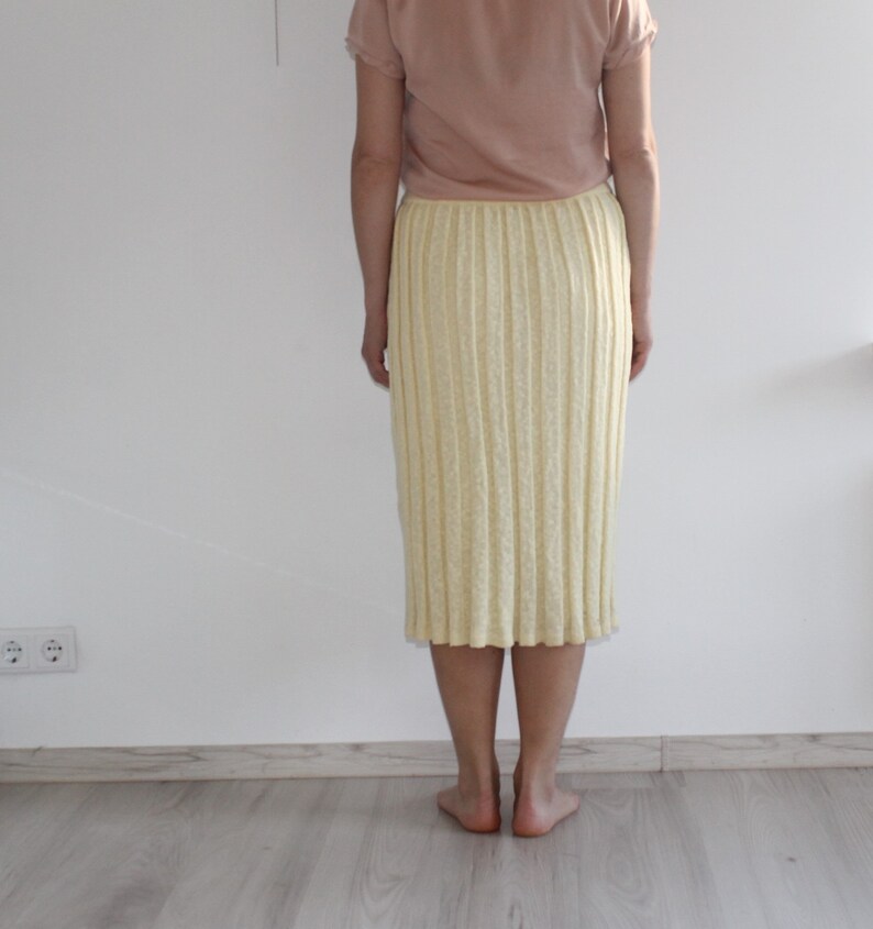 Vintage yellow long cotton knit maxi skirt elastic stretchy tube skirt Large Medium A-line Party Secretary High Waist Straight Girlfriend
